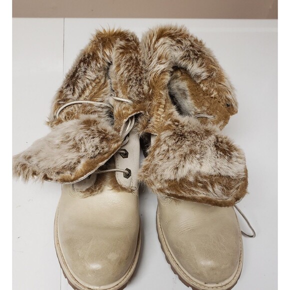 Timberland Women's Beige Ankle Boot Faux Fur Lined Suede Leather Sz 8M PO Good - Picture 6 of 14